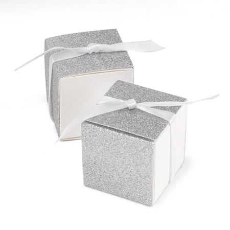 Glitter Wrap Favor Box - Silver, 25PK